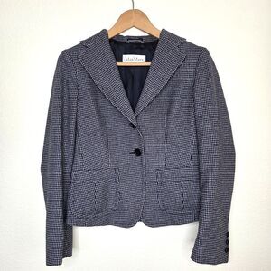 MaxMara Women’sUS Size 2 Wool Angora Blend Houndstooth Blazer Jacket  Made Italy